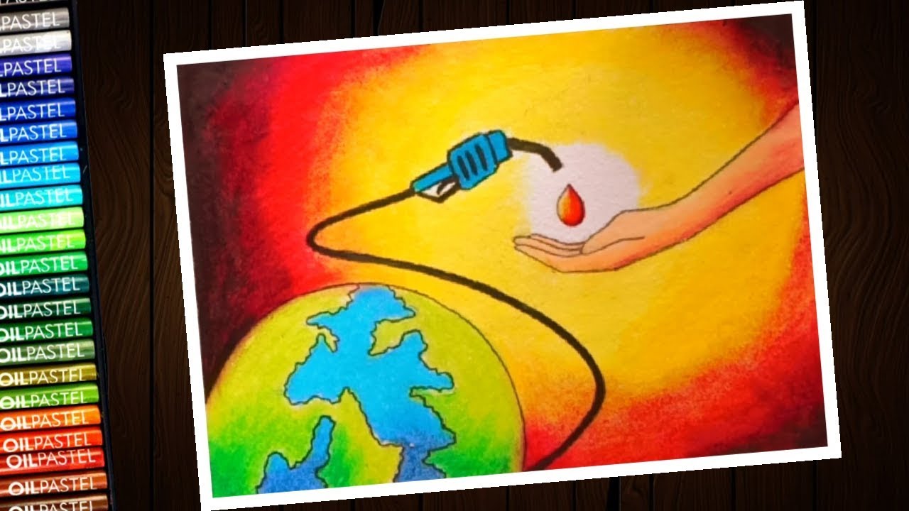 Save Fuel,Save nature,Save Energy,Save Environment Poster - easy oil pastel  drawing for beginners - YouTube